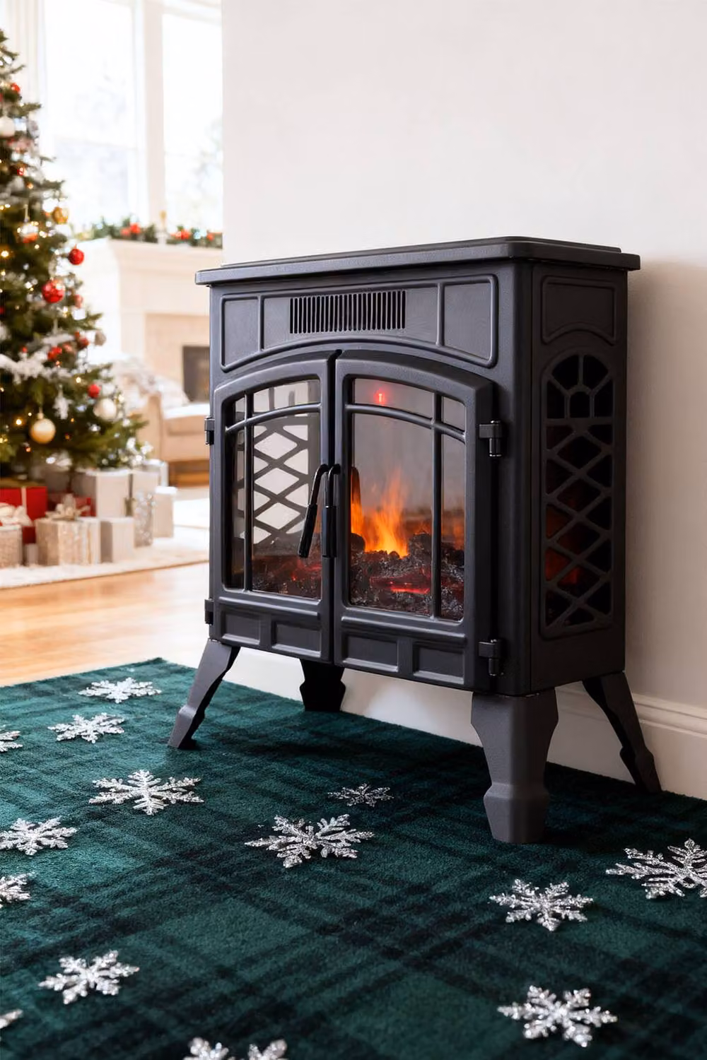 Living and Home Freestanding Electric Fireplace Heater with Remote Control, Black – 3