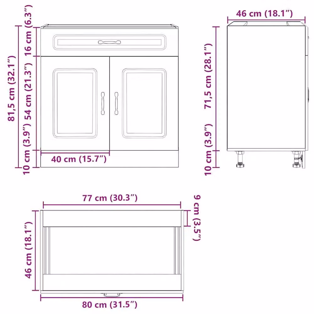 Berkfield Home Lucca Kitchen Base Cabinet in Black Matt MDF, H 81.5 x W 80.0 x D 46.0 cm – 5