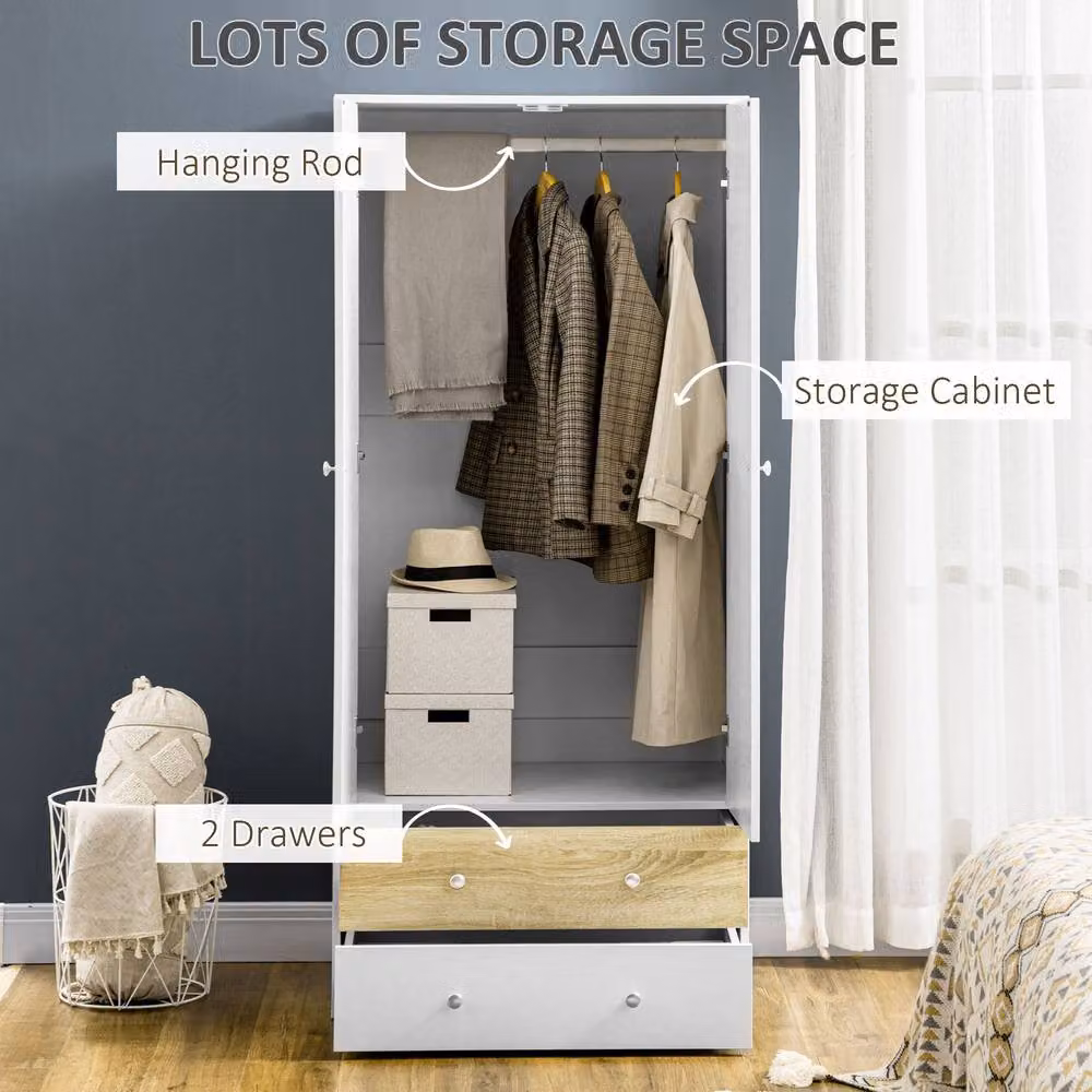 STILVORA White Modern Wardrobe with 2 Hinged Doors and 2 Drawers – 3