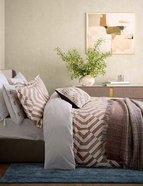 Bedeck of Belfast Reversible Checked Cotton Percale Bedding Set in Multicolour Beige and Brown, W/D/H: 90 x 190 cm