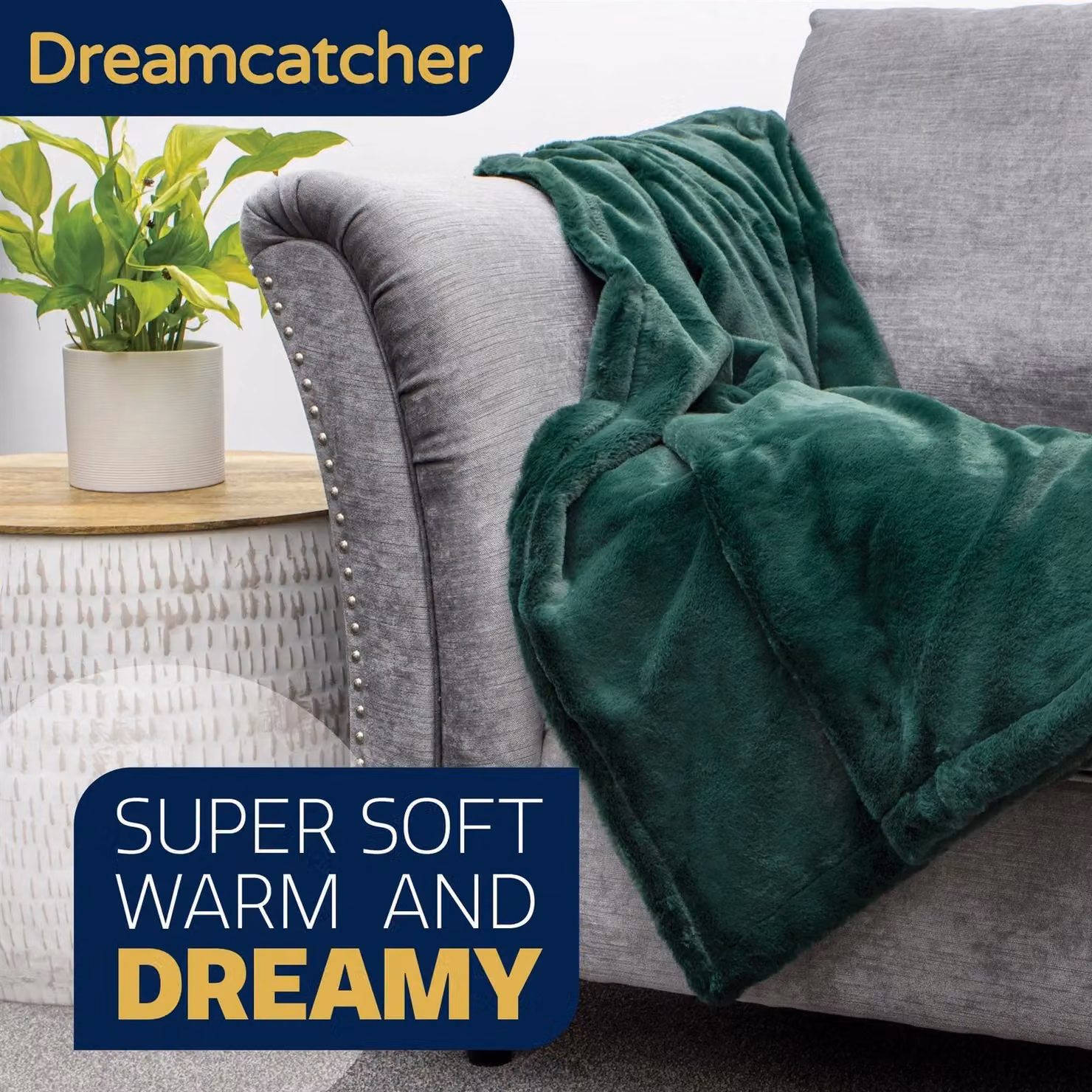 Dreamcatcher Faux Fur Polyester Throw Blanket in Green, W/D: 160 x 130 cm – 5