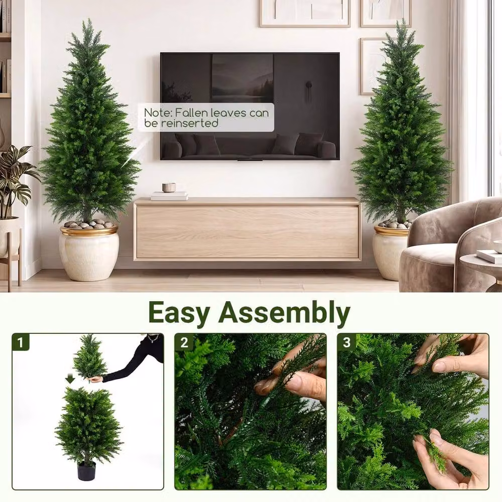 Havendro Set of 2 Green Artificial Cedar Cypress Trees, Height: 120 cm – 4