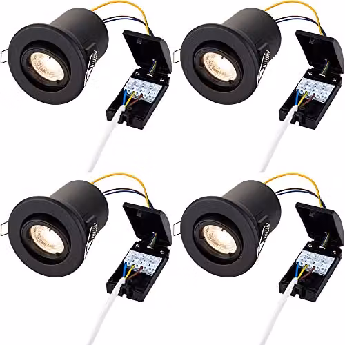 Loops 4 Pack Black Tiltable Recessed Ceiling Downlights, Dimmable, Fits 83mm Hole, GU10 Compatible – 1