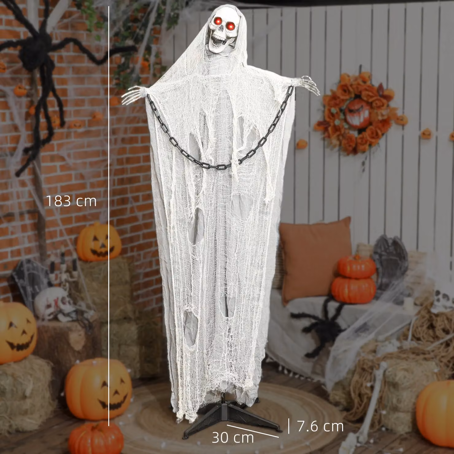 OUTSUNNY Life Size Scary Halloween Decoration, Grey and White, Height: 183 cm – 3