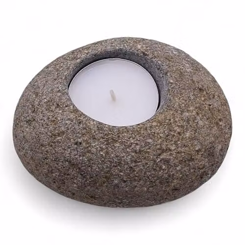 Serenityy Natural Riverstone Tealight Candle Holder in Beige and Grey – 1