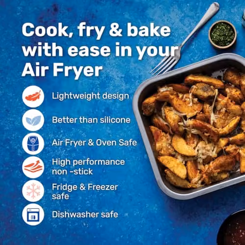 BetterWare Non-Stick Carbon Steel Air Fryer Cake Tin Set of 2, Silver and Grey, W: 19 cm – 2