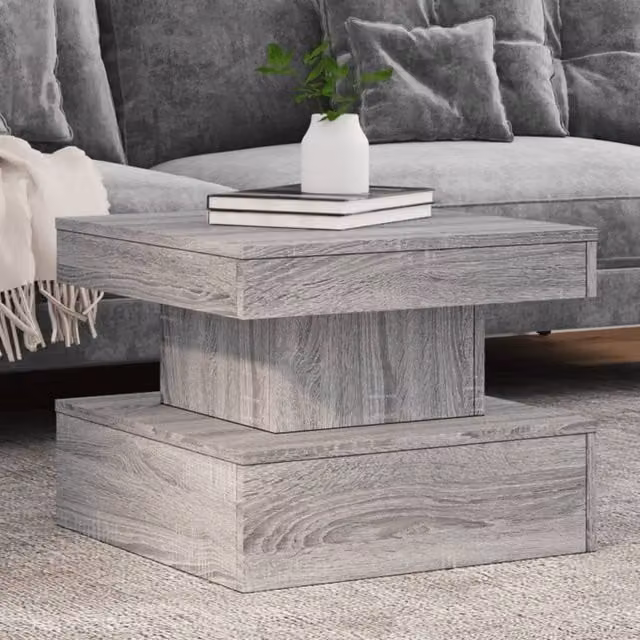 Berkfield Home Modern Square Coffee Table with LED Lights in Grey Sonoma, W/D/H: 50 x 50 x 40 cm