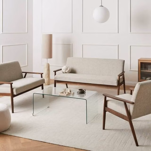 Wyld and Coco Retro Three Piece Living Room Set in Grey Polyester Upholstery