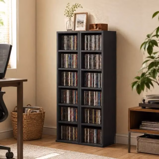 STILVORA Set of 2 Black CD Storage Units with Adjustable Shelves – 1
