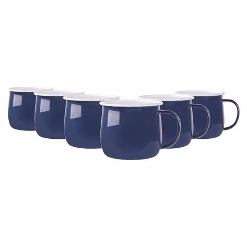 Argon Tableware Enamel Belly Mugs, 375ml, Blue and White, Set of 6 – 1