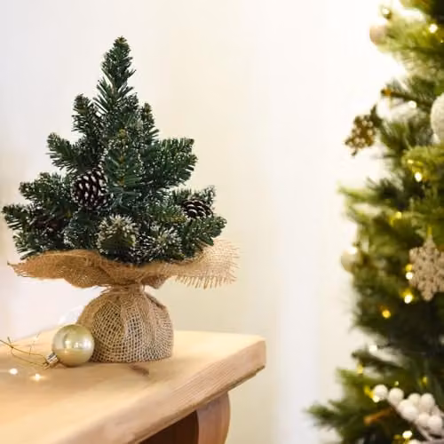 Thompson & Morgan Derby Artificial Green Christmas Tree with Pine Cones and Frost, Height: 30 cm – 2