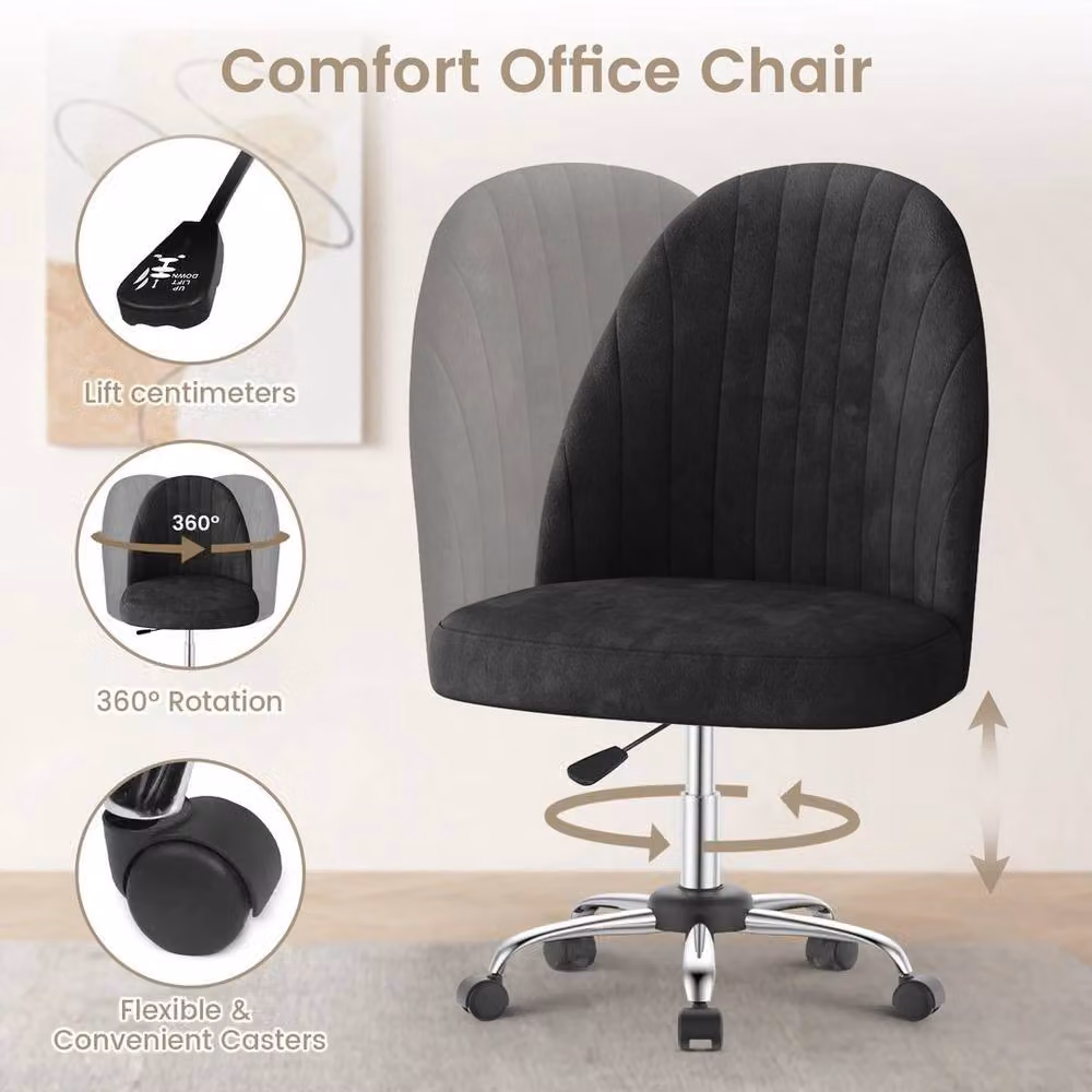 FLAVORA Black Velvet Fabric Adjustable Swivel Task Chair for Home or Office – 5