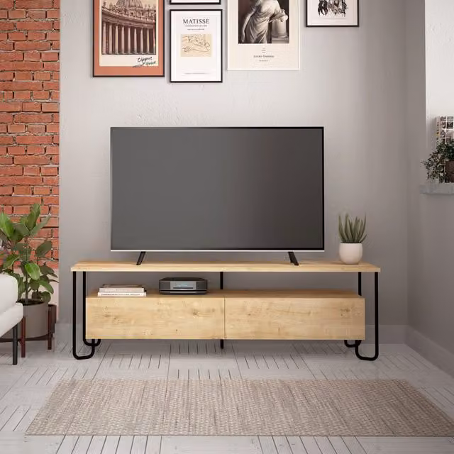 Decortie Cornea Modern TV Unit with Storage Cabinet in Oak