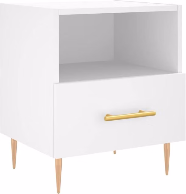 Berkfield Home White Bedside Cabinet in Engineered Wood W/D/H: 40 x 35 x 47.5 cm