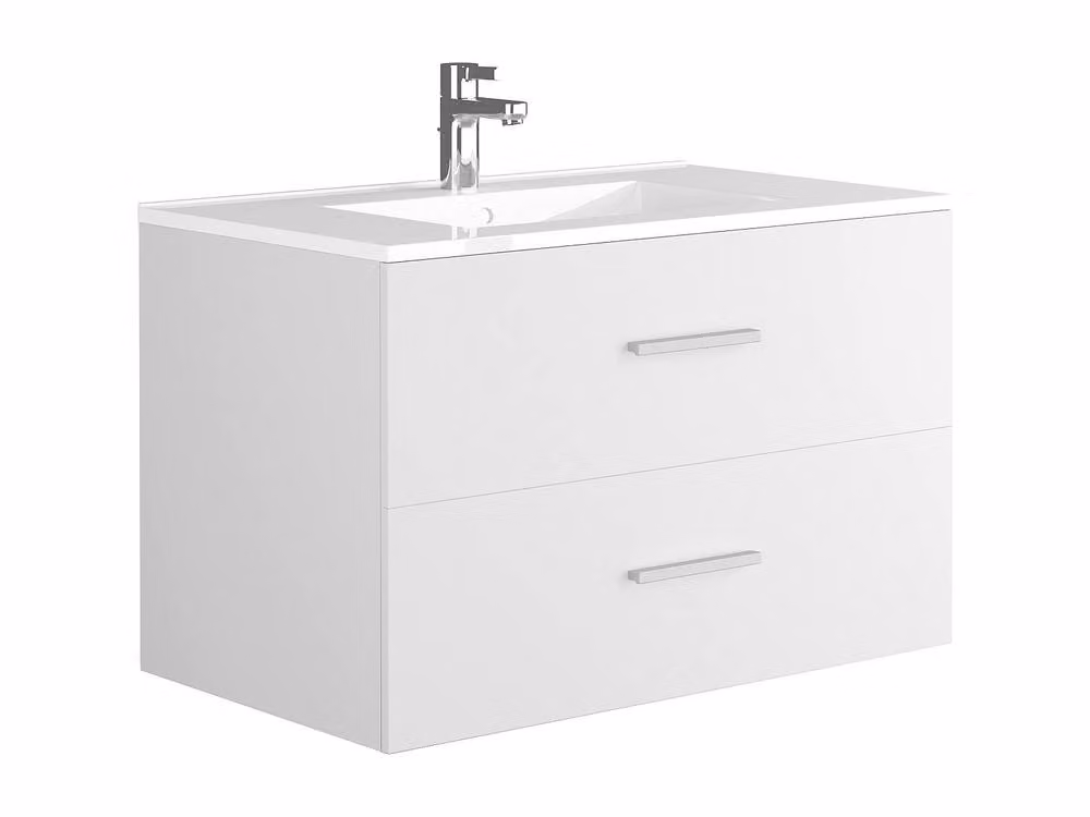 Vente-unique Wall-Mounted Bathroom Unit with Single Ceramic Basin, White, W: 80 cm, D: 45 cm, H: 47 cm – 2