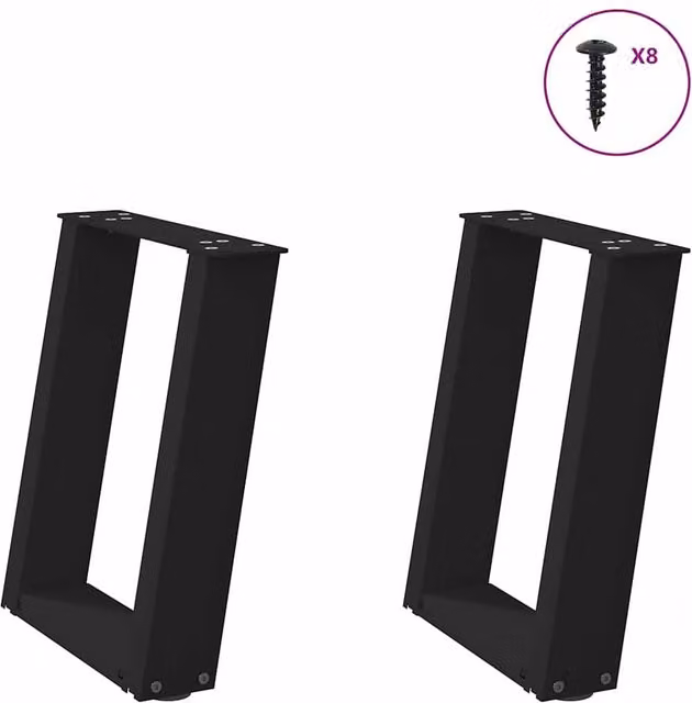 Berkfield Home U-Shaped Coffee Table Legs, 2 Piece Black Steel Set, W/D/H: 28 x 28 x 42-43 cm