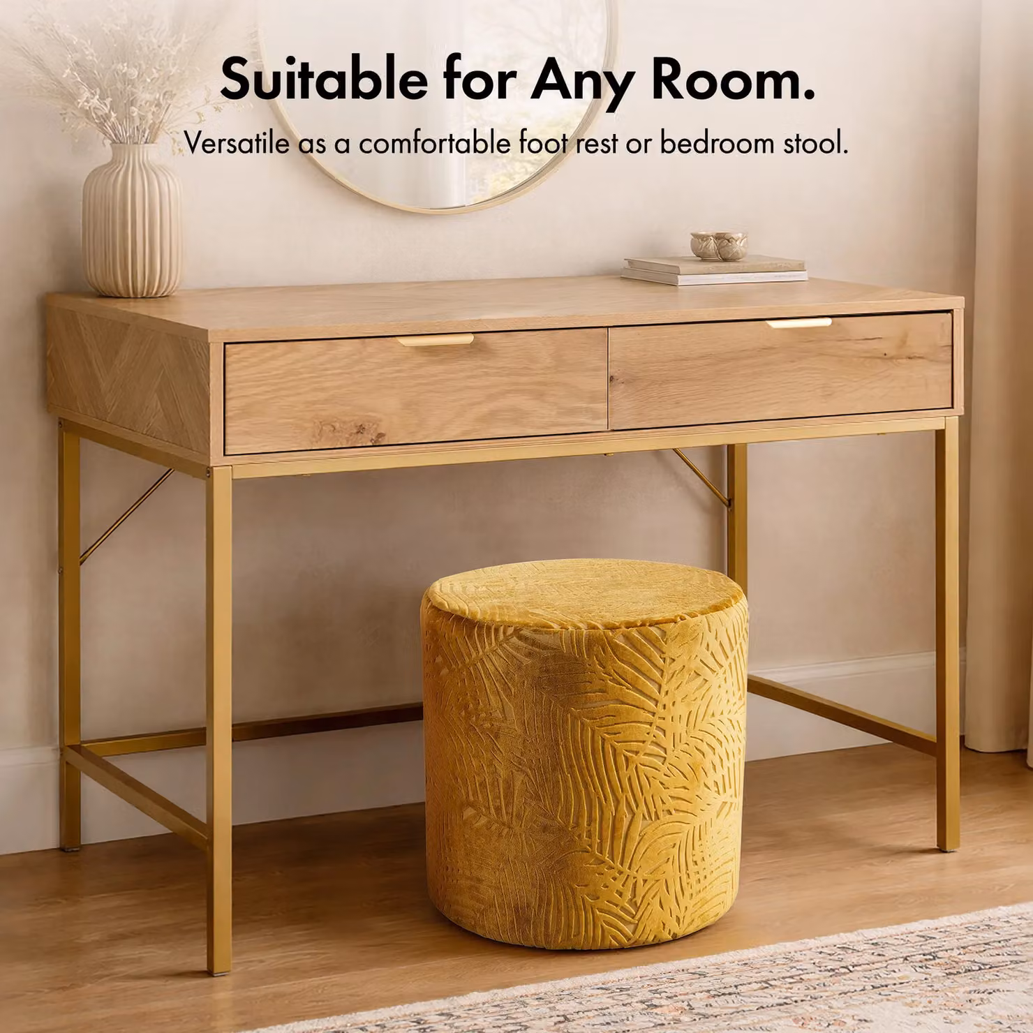 Beautify Velvet Yellow Cube Footstool and Ottoman for Living Room or Bedroom, W/D/H: 42 x 42 x 40 cm – 3