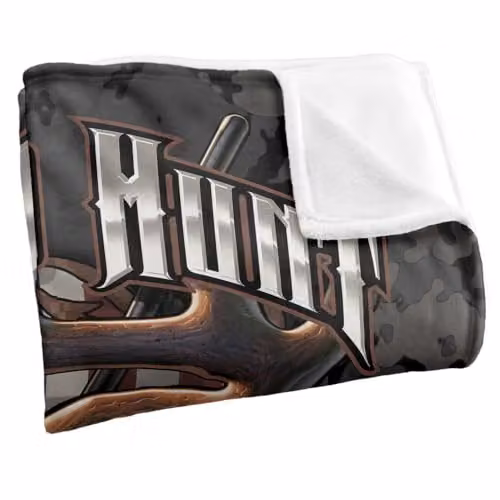 JQ Licensing RLE Live To Hunt Deer Skull Super Soft Fleece Throw Blanket, White, W/D/H: 152 x 127 cm – 2