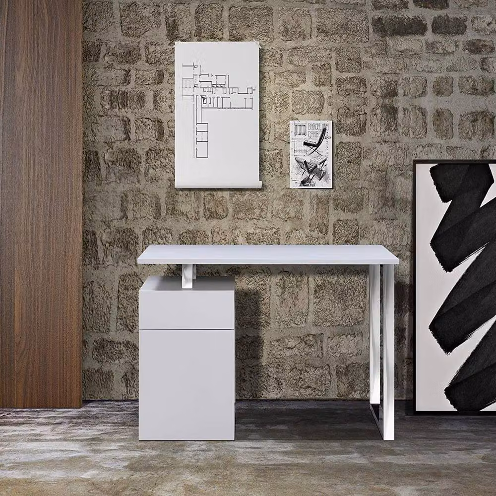 Centurion Supports CALISTA Modern Gloss White Computer Desk with Glass Top and Metal Legs W/D/H: 120 x 50 x 77 cm – 2