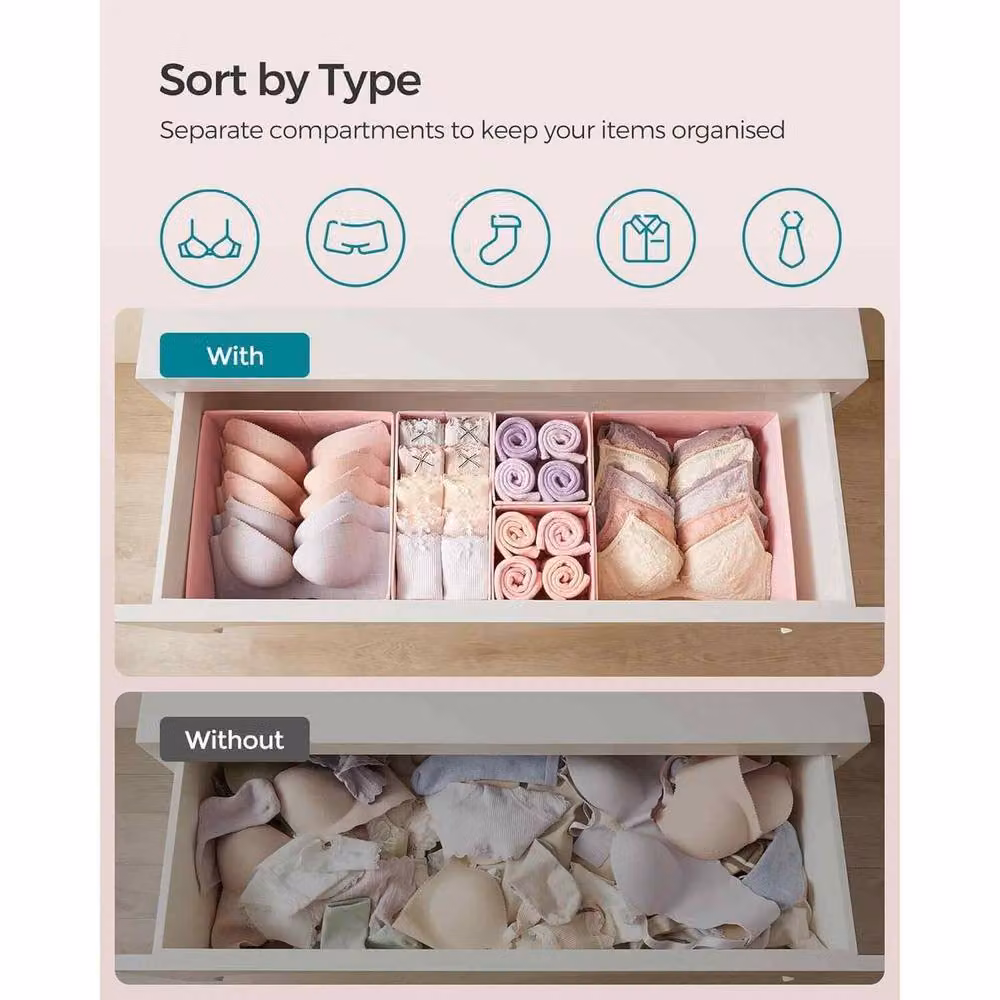 The Bazaarist Set of 12 Foldable Fabric Drawer Organisers in Baby Pink – 2