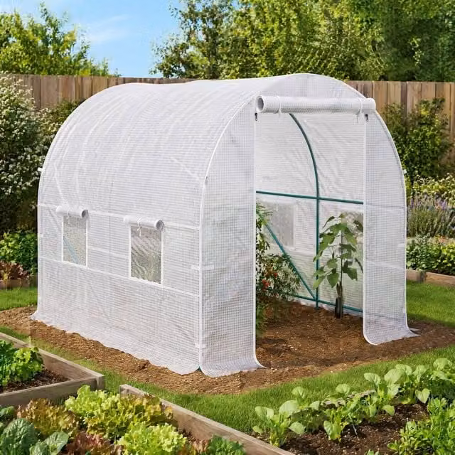 STILVORA White Polytunnel Greenhouse with Roll-Up Door and Windows, W: 245 cm, D: 200 cm, H: 200 cm – 1
