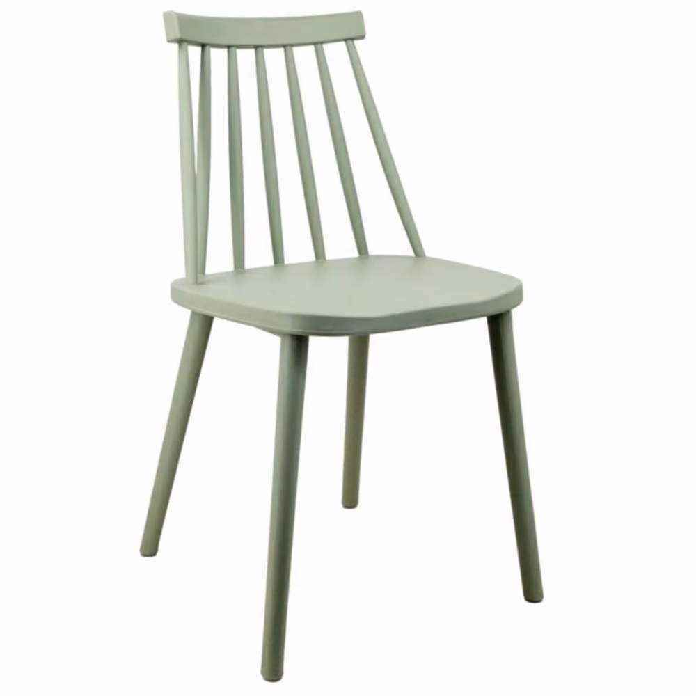 Wyld Haus Bruniquel Scandinavian Plastic Dining Chair with Spindle Backrest in Sage Green – 2