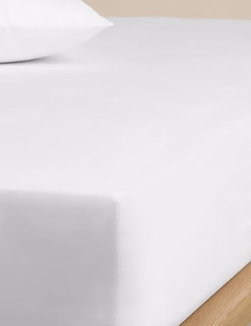 M&S Egyptian Cotton 400 Thread Count Percale Fitted Sheet, White, W: 140 cm, L: 200 cm