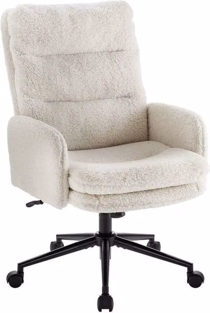 EONLION White Ergonomic Bouclé Swivel Office Chair with Armrests