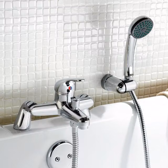 Nes Home Bath Shower Mixer Tap with Shower Handset in Chrome Metallic Silver