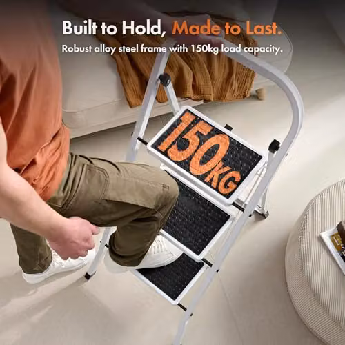 VonHaus White Steel Folding Step Ladder with 150kg Max Capacity – 3
