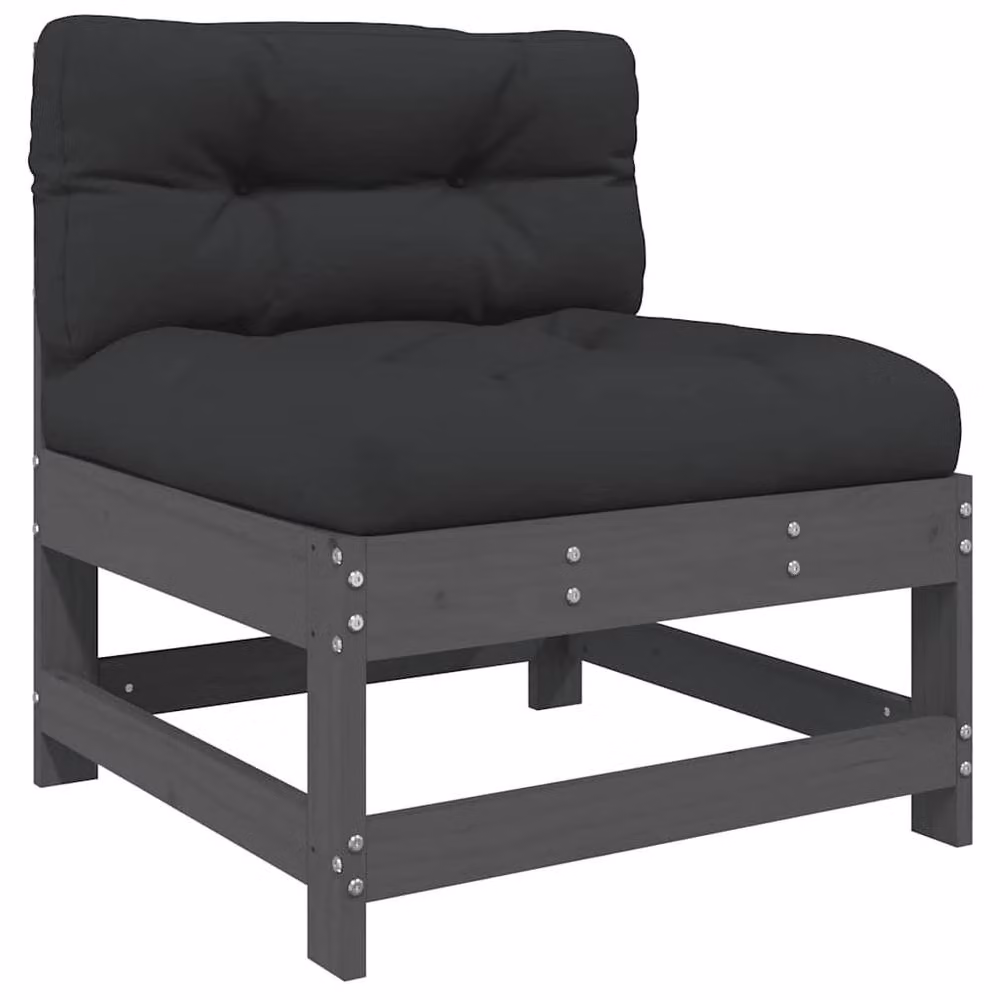 Berkfield Home Middle Sofa with Cushions in Grey Solid Pine Wood – 3