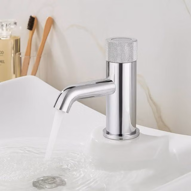 Bathroom Kingdom Redondo Chrome Round Push Button Basin Mixer Tap in Silver