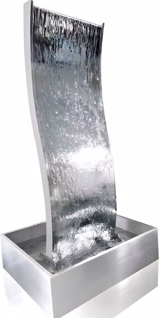 Primrose Stainless Steel Curved Water Wall with Reservoir in Silver, Width: 45 cm
