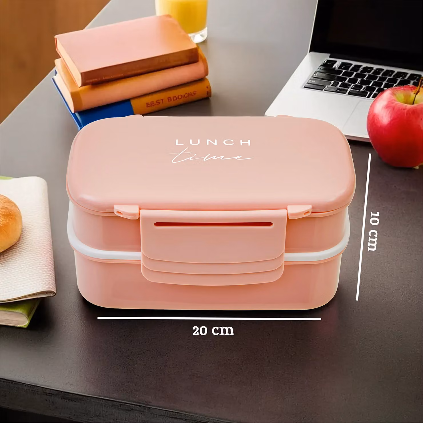 Orsina Pink Leakproof Plastic Lunch Box with Dividers and Cutlery – 3