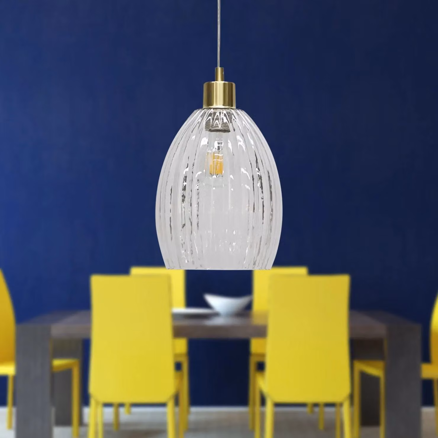 First Choice Lighting Birch Set of 2 Pendant Lights with Transparent Fluted Glass and Satin Brass Fittings – 2