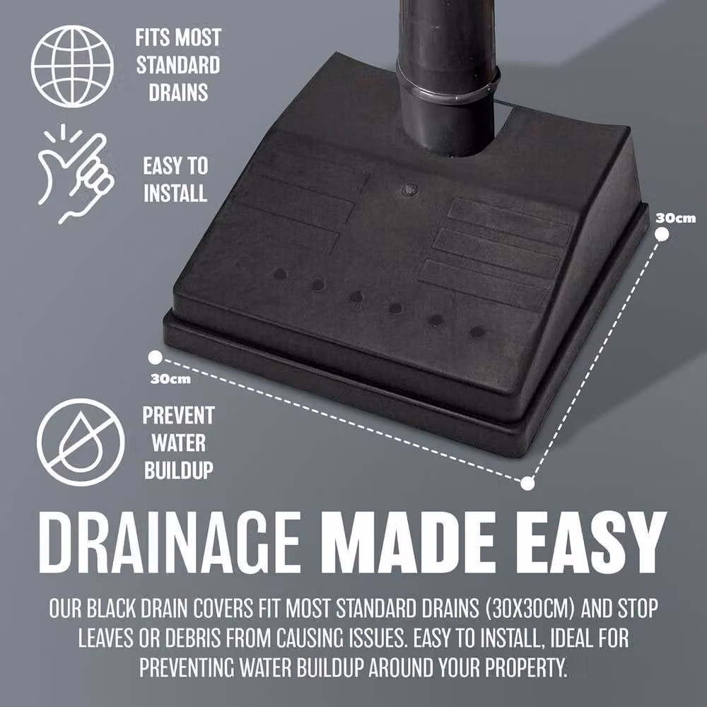 NTI Heavy Duty PVC Drain Cover and Garden Gutter Pipe Guard in Black, Diameter: 30 cm – 3