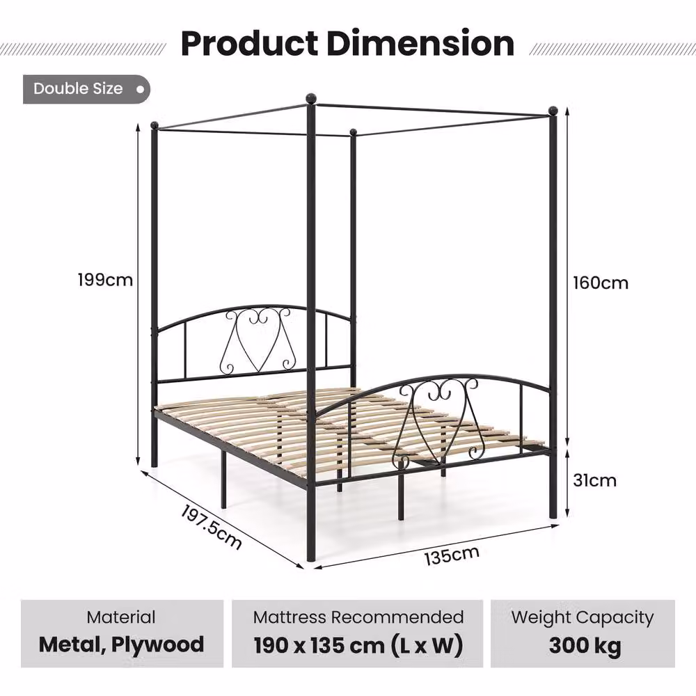 Costway Double Canopy Bed Frame with Headboard and Footboard in Black Metal – 6