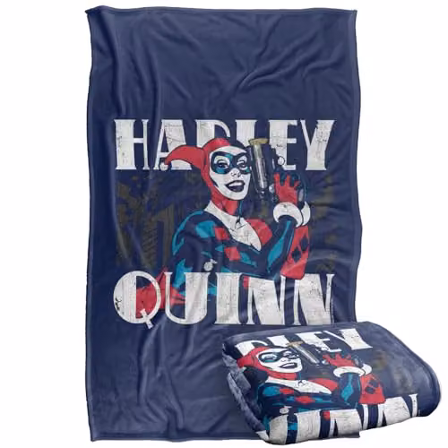 Warner Bros. Batman and Harley Quinn Super Soft Fleece Throw Blanket, Multicolour