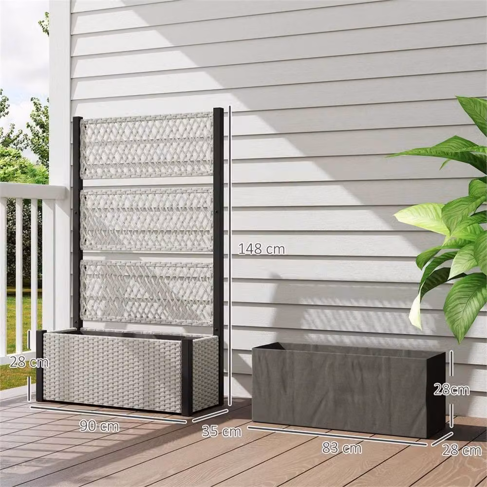 SPETLEK Mixed-grey Rattan Raised Planter Box with Climbing Trellis Support, W/D/H: 148 x 90 x 35 cm – 2