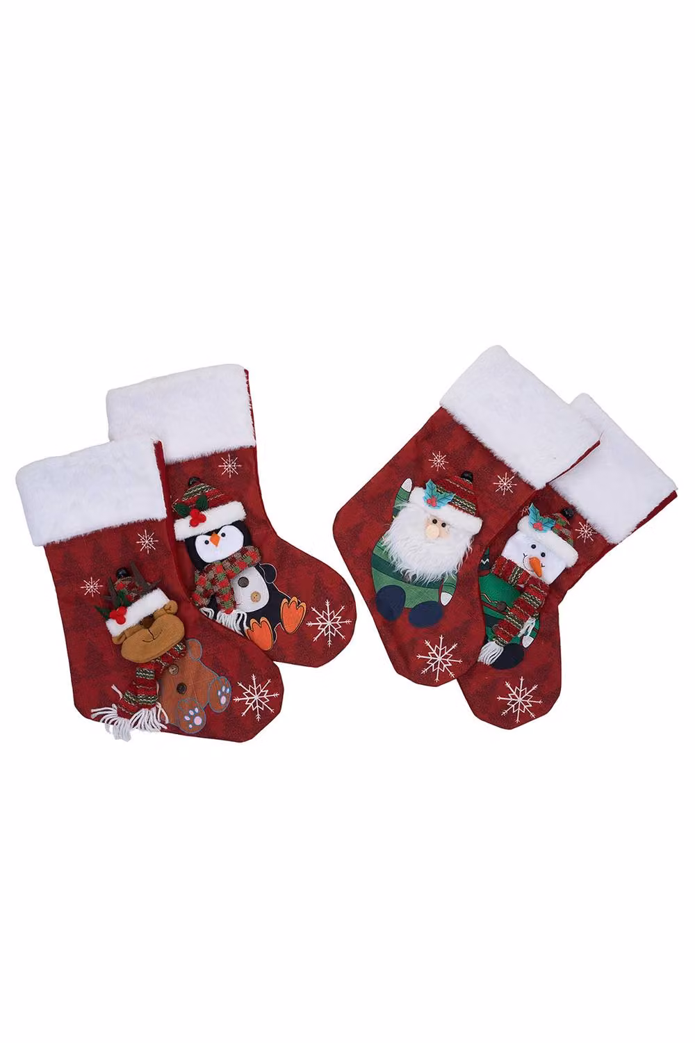 Living and Home 4-Pack Multicolour Christmas Stockings with Animal and Abstract Designs – 4