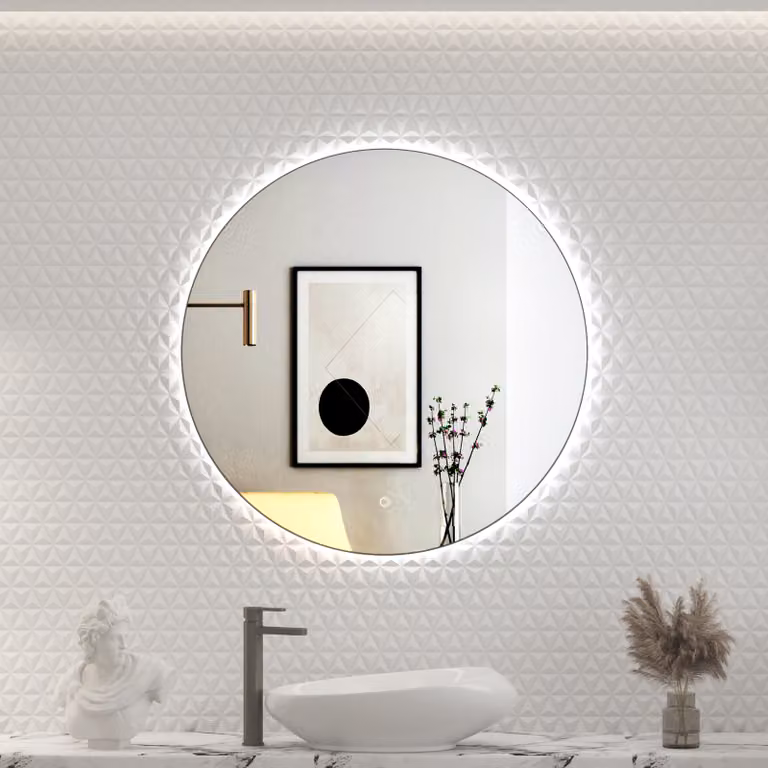 Royal Bathrooms Luton Round Backlit LED Illuminated Bathroom Mirror in Gun Metal Grey, W/D: 80 x 80 cm