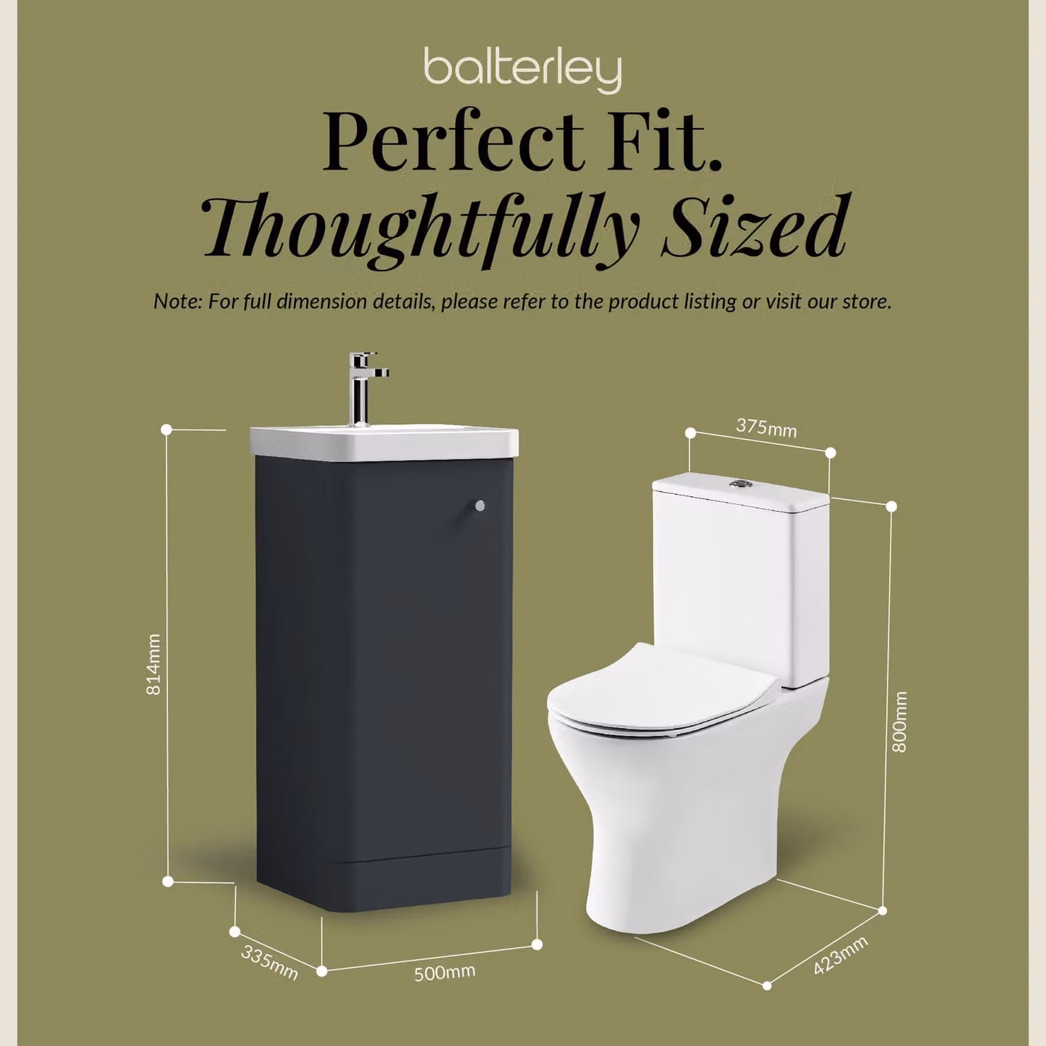 Balterley Modern Dark Grey 1 Door Freestanding Bathroom Vanity Unit with Tap and Toilet Pack – 4