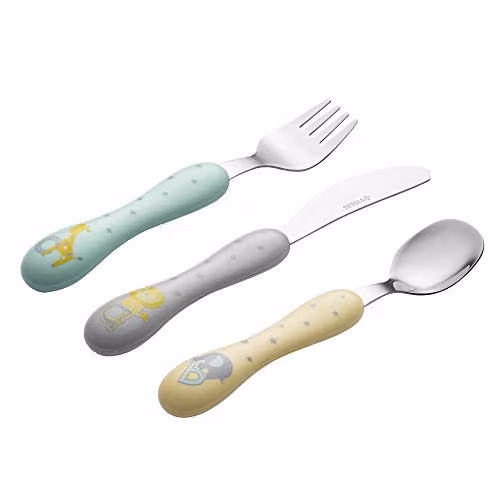 Viners Childrens 3 Piece Cutlery Set with Polished 18/0 Stainless Steel and Multicolour Ergonomic Non-Slip Plastic Handles – 1