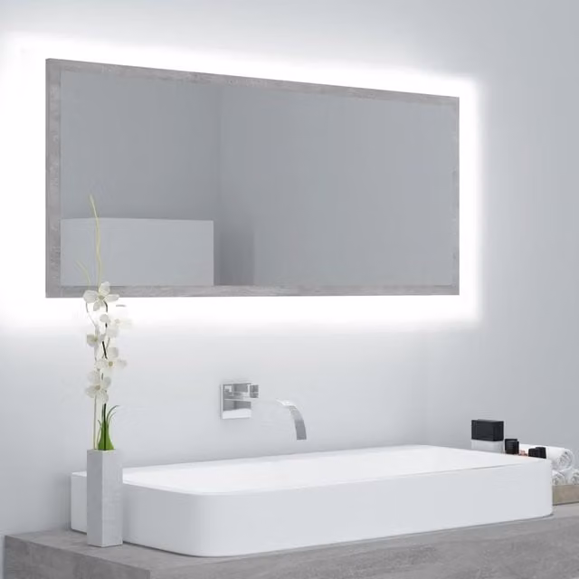 Berkfield Home LED Bathroom Mirror in Concrete Grey, W/D/H: 100 x 8.5 x 37 cm