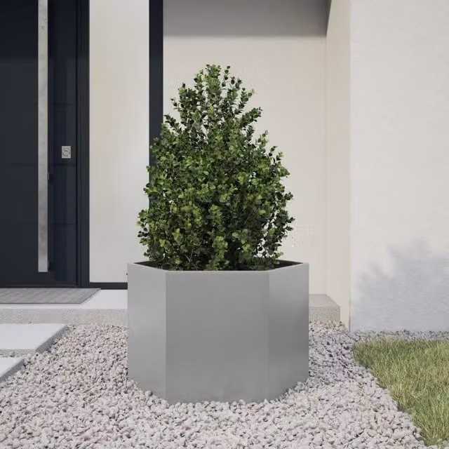 Berkfield Home Hexagon Garden Planter in Silver Galvanised Steel, W: 69 cm, D: 60 cm, H: 45 cm – 1