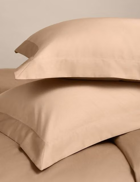 M&S 2 Pack Egyptian Cotton 400 Thread Count Silky Oxford Pillowcases in Beige