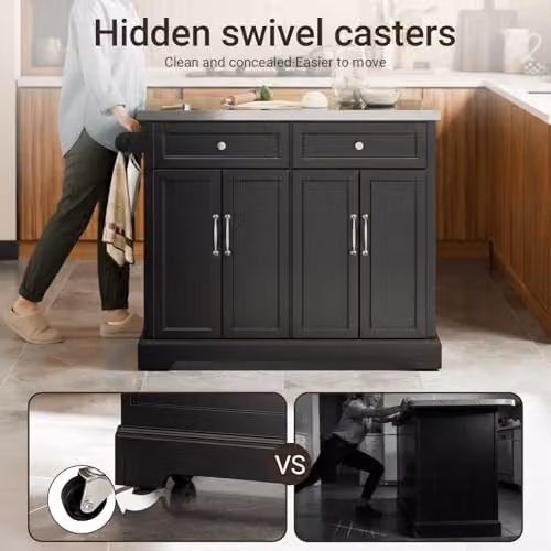 SoBuy Kitchen Island on Wheels with Extendable Worktop and Adjustable Shelves in Black, W/D/H: 92 x 46 x 115 cm – 5