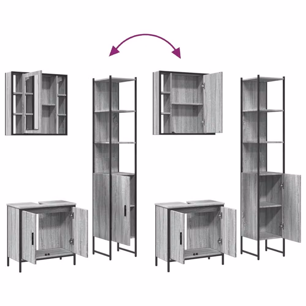 Berkfield Home 3 Piece Grey Bathroom Cabinet Set with Mirror Cabinet and Freestanding Units – 3