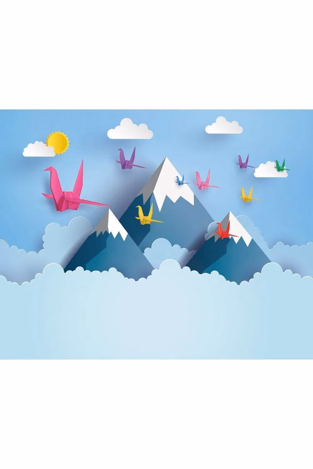Origin Murals Origami Mountains Geometric Wall Mural in Blue, W: 300 cm, H: 240 cm – 2