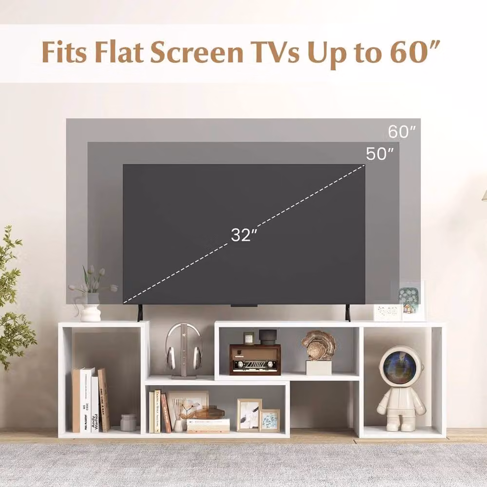 Havendro White Modern Minimalist 2-Piece Wood TV Console Entertainment Stand – 3